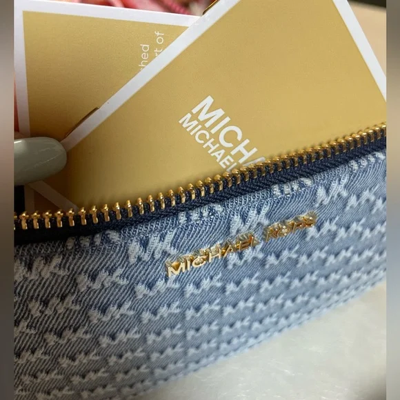 Michael Kors Jet Set Small Chain Denim Pouchette NWT - Picture 9 of 17